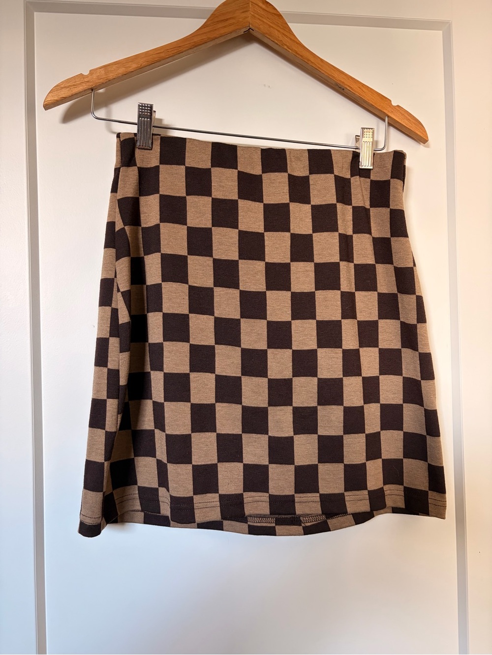 Ardene Checkerboard Knit Mini Skirt - Brown & Beige